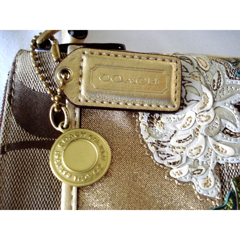 Coach Logo Crossbody Shoulder Bag Leather - Canvas Floral Embroidered - Picture 5 of 7